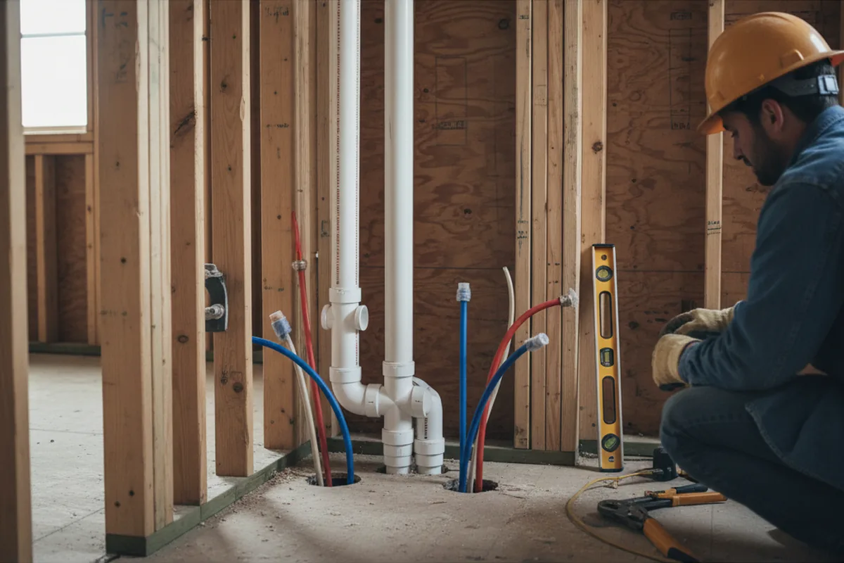 Drain and supply rough-in during Leak Detection in Grove City